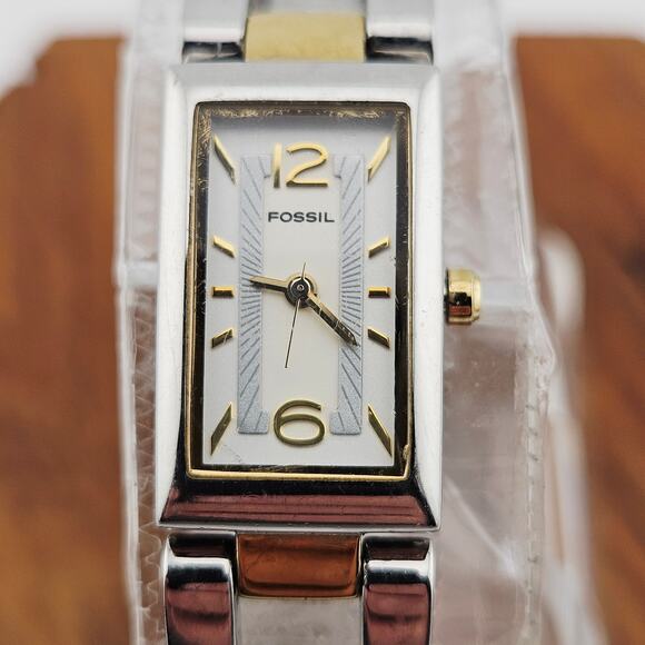 Fossil Women's Two Tone Rectangle Dial Watch Wide Link Bracelet Band ES-1771 - Picture 2 of 7